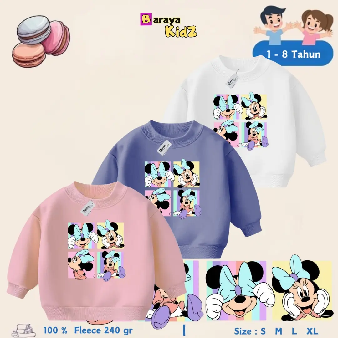 Sweater Anak Perempuan Model Minniemouse Crewneck Anak Cewek Lucu Usia 1 - 8 Tahun