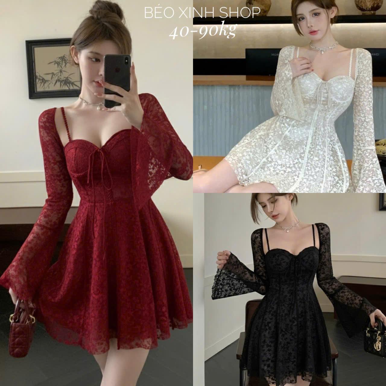 Đầm Dự Tiệc Thiết Kế Dáng Ngắn Tay Dài Tiểu Thư Có Mút Ngực (Vải Ren 2 Lớp) Cao Cấp Thanh Lịch Sang Trọng Cho Các Nàng Bigsize 40–90kg Thời Trang Nữ Béo Xinh Shop - A.1686
