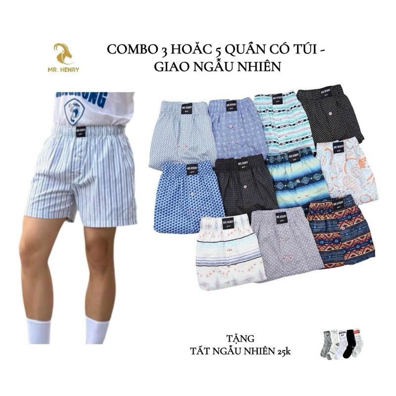 COMBO 3 QUẦN HOẶC 5 QUẦN - CÓ TÚI Quần Short ngủ Kate cotton Nam mẫu ngẫu nhiên MR HENRY Có Túi mềm mại thấm hút mồ hôi tốt mặc nhà mặc ngủ Menswear