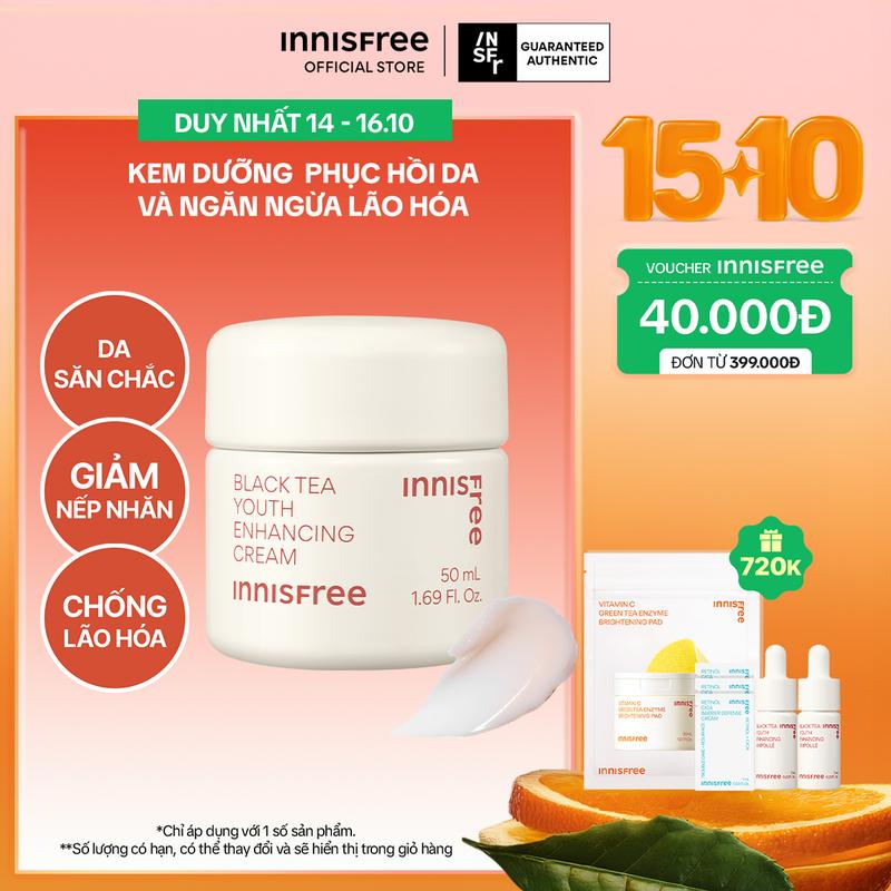 Kem dưỡng da ban đêm ngăn ngừa lão hóa từ trà đen INNISFREE Black Tea Enhancing Cream 50mL