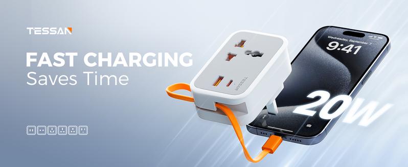 Product Introduction of TESSAN PD20W Universal Socket Extension Type-C Cable Multi Plug with USB & Type C, Phones Adapter 4