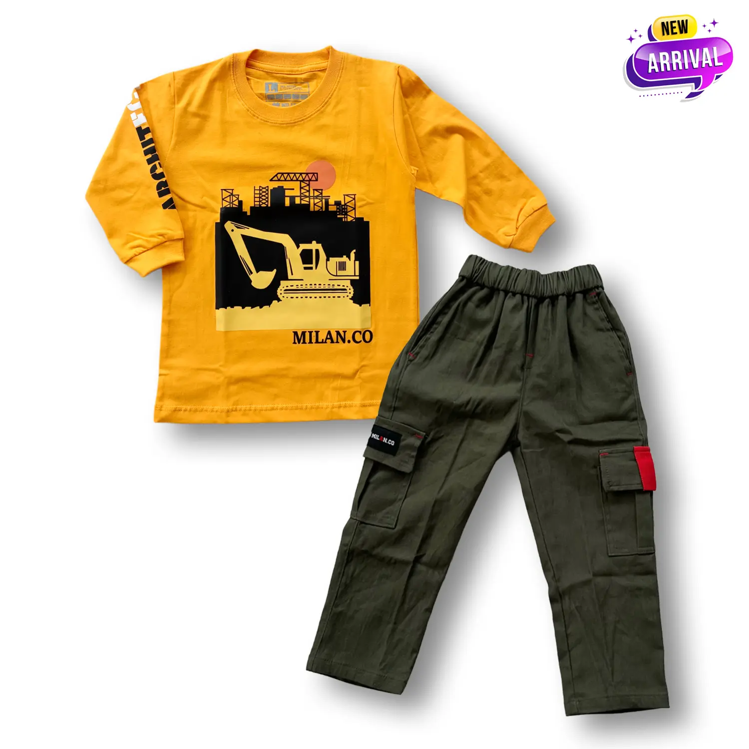 Setelan Kaos Lengan Panjang dan Celana Cargo Kekinian untuk Anak Laki-laki Usia 3-12 Tahun - Fashion Anak