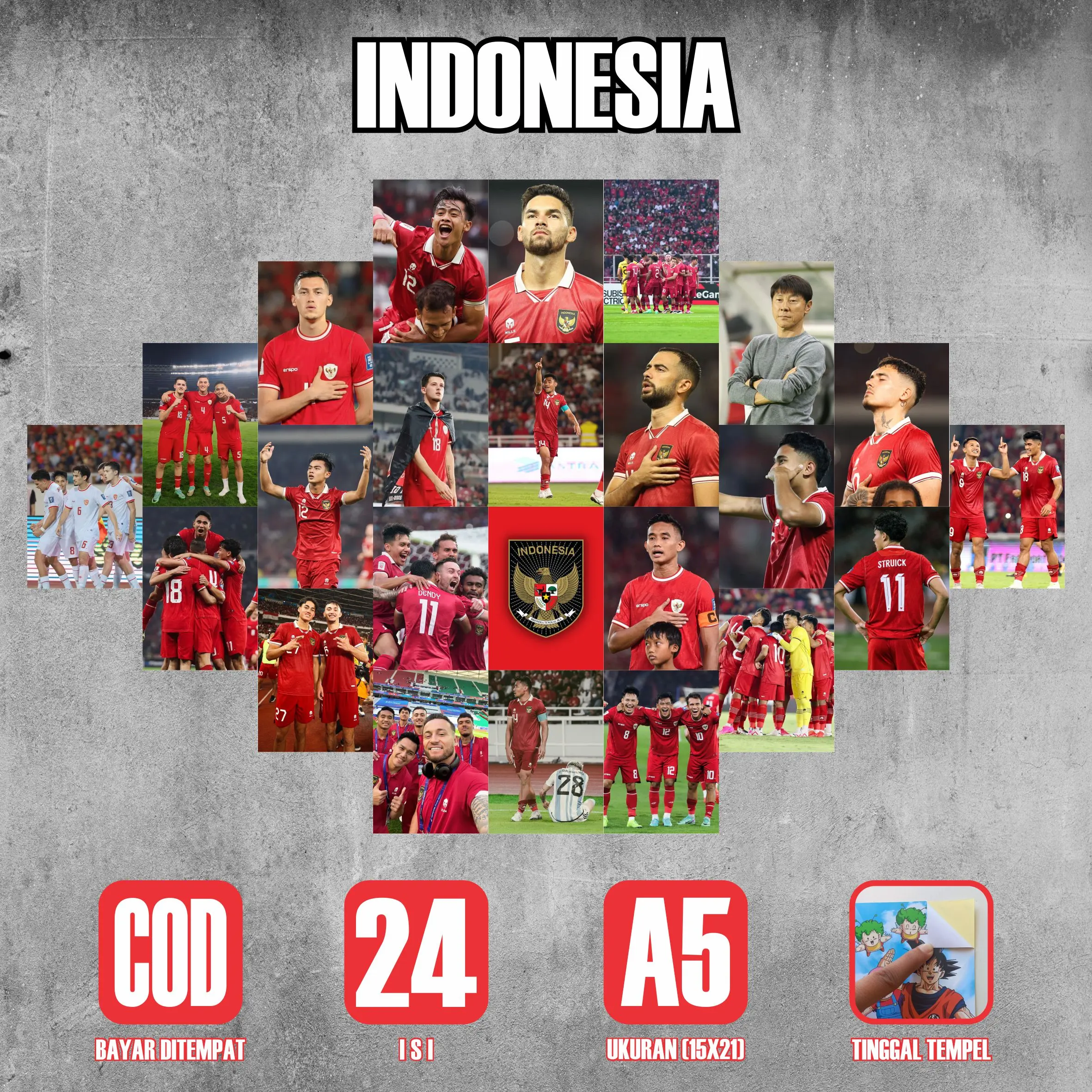 Poster Sticker Bola Timnas Indonesia Series 24 Lembar A5