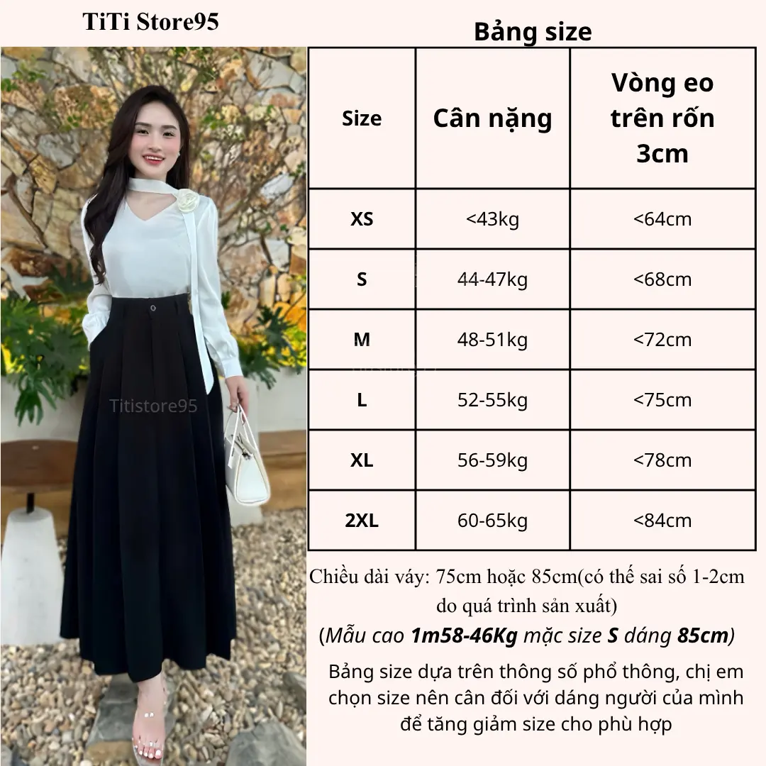 Chân váy xếp ly bồng bềnh công sở thanh lịch 2 dáng dài ~87cm hoặc ~75cm ( có hai túi) vải Vitex | BigBuy360 - bigbuy360.vn