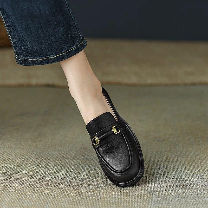 Product Introduction of Super Easy to Wear ~ Real Soft Leather round Toe Vintage Chunky Heel Loafers Women's Spring and Autumn New British Leather Shoes Mid-Heel Shoes 17