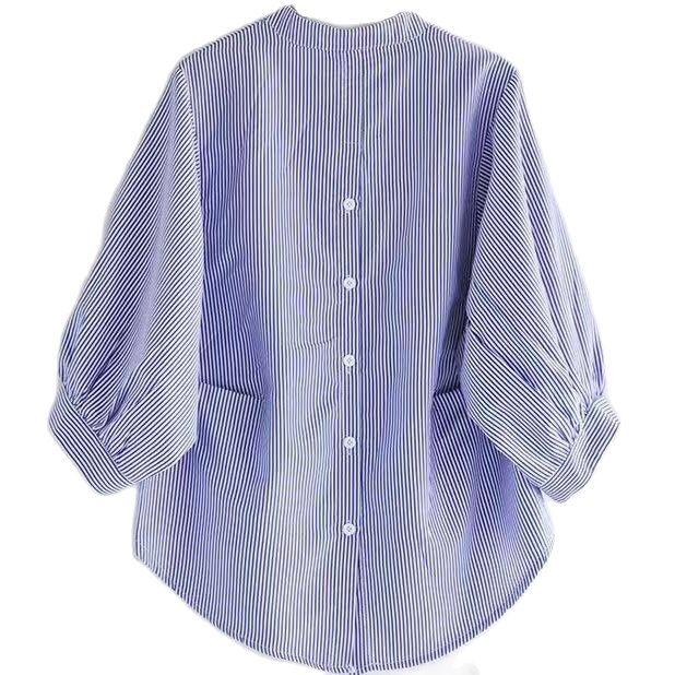 Product Introduction of M-4XL Korean Style Large Size Striped Shirt Women Casual Bat Sleeve Casual Stand Collar Blouse Top 18