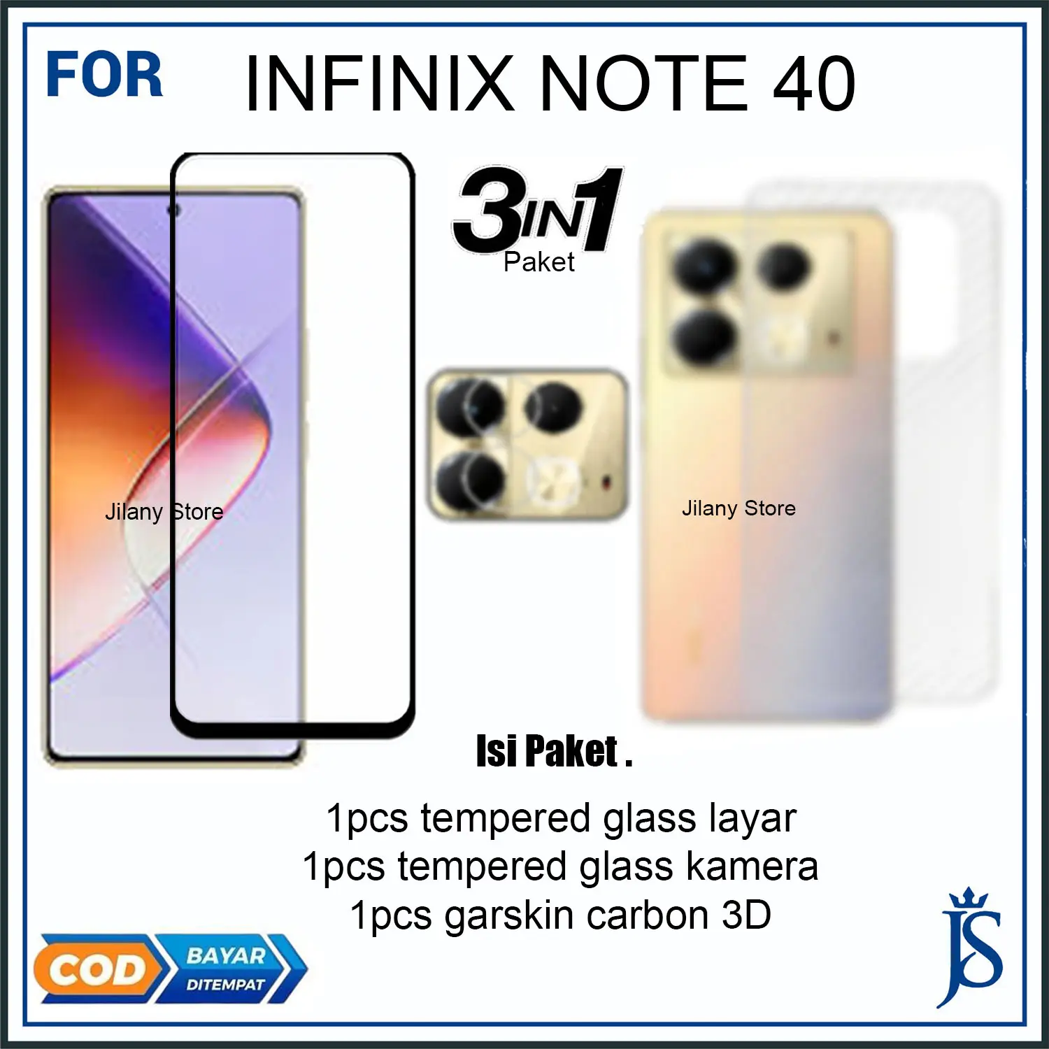 Paket 3in1 Tempered Glass TG Kamera dan Garskin Infinix Note 40 Full Cover - Anti Spy, Anti Intip, Anti Glare - Hitam, Blue