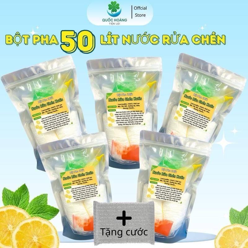   COMBO  5 Túi Bột Pha 50lít Nước Rửa Chén "Bột Con Sùng" Tiết Kiệm Chi Phí  tặng miếng cước rửa chén  