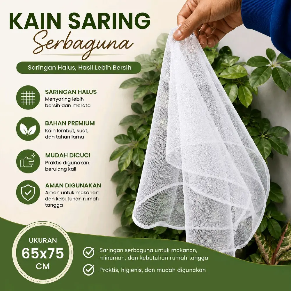 3 Pcs Kain Saring Serbaguna 65x75 CM Gembol Kukus Puring Nasi irBahan Premium Mudah Dicuci Aman Digunakan untuk Makanan Minuman dan Kebutuhan Rumah Tangga