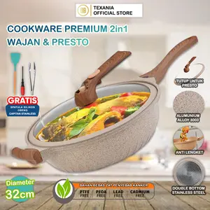 [PROMO BULAN INI] TEXANIA Wajan Presto Jumbo Premium 2in1 Anti Lengket 32cm Alumunium Free Spatula Silicone - Capitan Stainless - Obeng