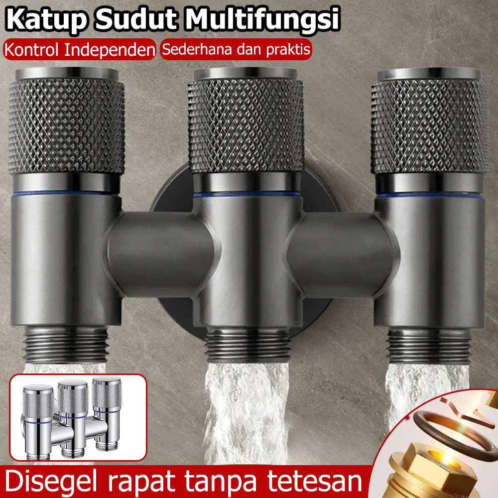 Praktis  katup sudut mesin cuci stainless satu masuk tiga keluar pembagi air empat arah penghenti air otomatis sambungan air rumah