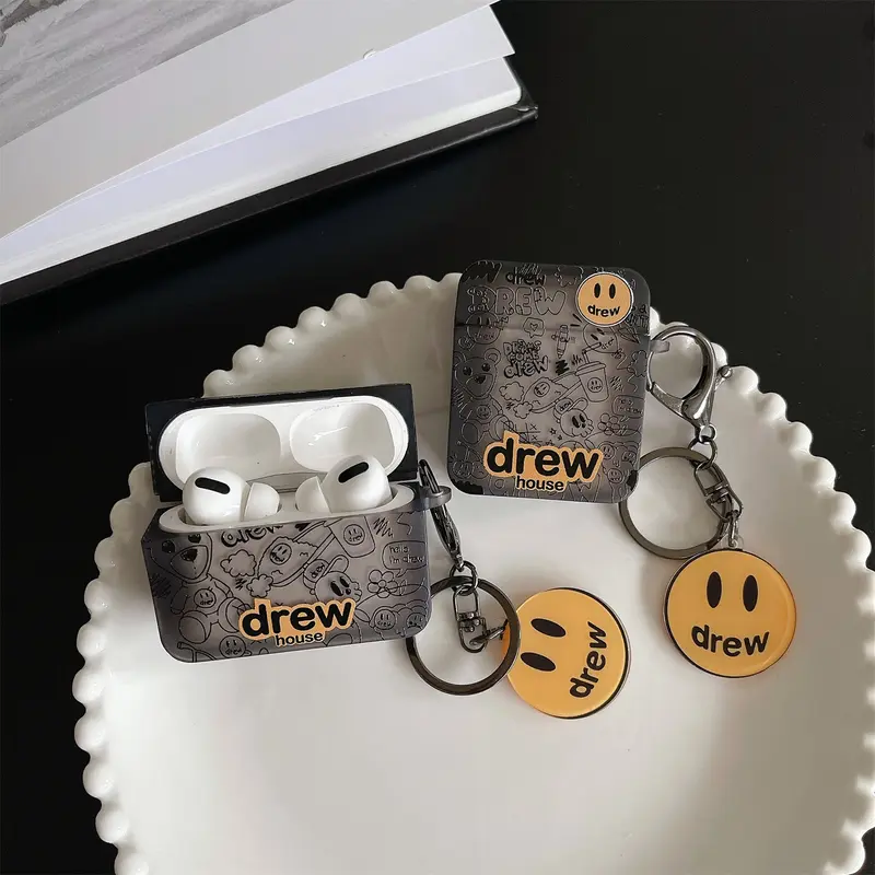 Ốp Vuông Silicon TPU Mềm, Drew Đen, Tương Thích Với Thiết Bị Airpods 4 Pro, 1 / 2 / 3 Pro2, Phụ Kiện Ốp Bảo Vệ, Thích Hợp Cho Tai Nghe Bluetooth Không Dây, Vỏ Bảo Vệ Chống Sốc Cầm Tay, Vỏ Bảo Vệ 4