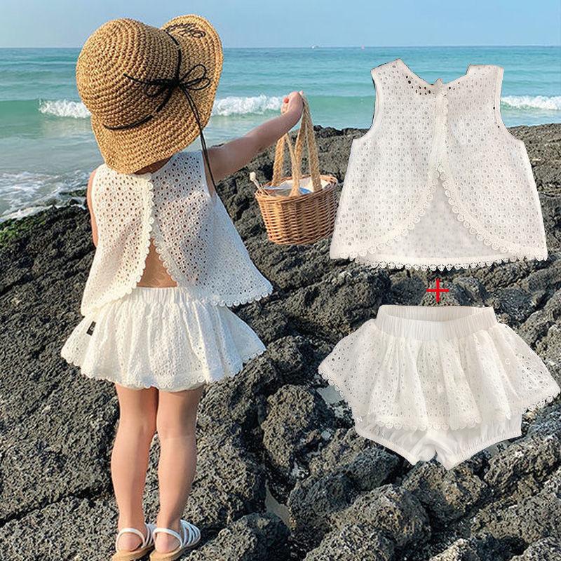 Bộ Quần Áo Em Bé Gái Bộ 2 Món Áo Hở Lưng Không Tay Bằng Cotton Mới Váy Ngắn Thích Hợp Cho Bé Gái Quần Áo Thời Trang Bikini Sandal