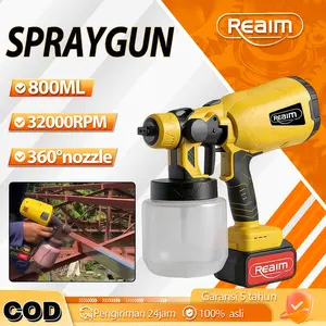 REAIM Spraygun Cat Semprot SprayGun Listrik  Cordless Lithium 3 Mode Semprot 360° Tenaga Kuat Tahan Lama Cocok untuk Cat Tembok Kayu Besi Furniture Mobil Motor Garansi 5 Tahun