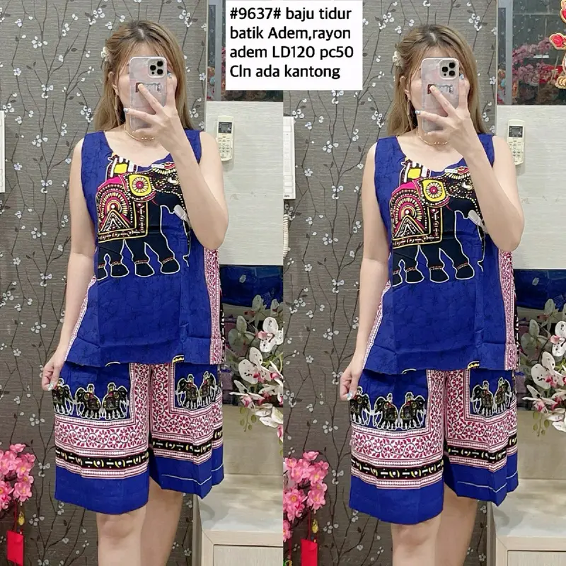 #9637 baju tidur set batik gajah kensi 0