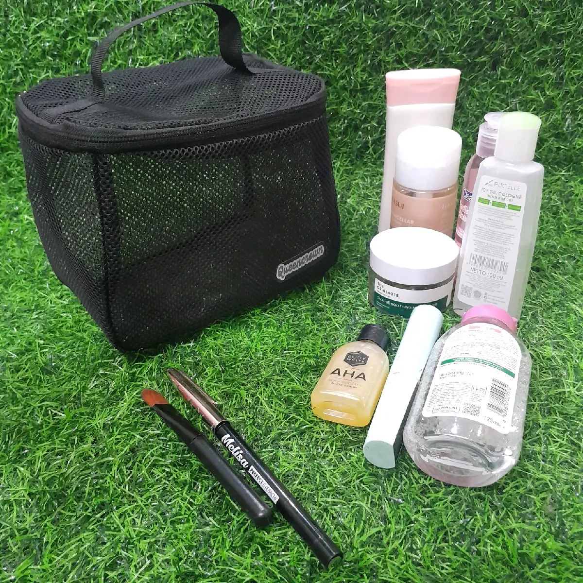 queencrown17 tempat kosmetik tas rantang puch tas jaring multifungsi skincar tas sabun Cewek