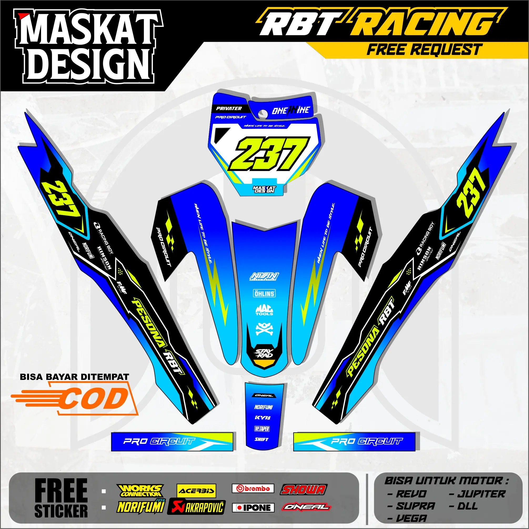 Sticker Motor RBT/GTX VEGA R New: Modif SUPERMOTO YZ CRF KLX KX KTM RBT GTX - Maskat Design 24.12 Motorcycle Glosy