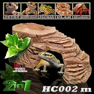 HC002M HIDING CAVE 3IN1 HIDINGCAVE PLACE+WATER FEEDING DISH+BASKING REPTILE HIDEOUT TEMPAT MINUM MAKAN GOA SEMBUNYI BERJEMUR SARANG RUMAH GECKO TOKEK LEOPARD GEKO AFT ULAR CORNSNAKE TARANTULA KALAJENGKING KELOMANG HIASAN AKUARIUM DEKORASI AQUASCAPE REPTIL