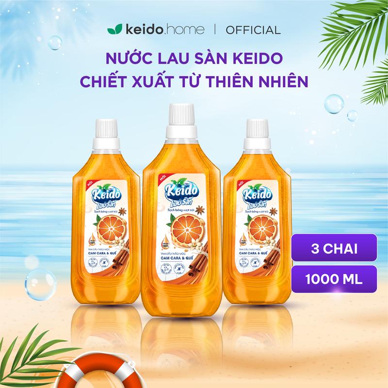 Bộ 3 Chai Nước lau sàn KEIDO Thảo Mộc ngăn côn trùng hiệu quả | Chai 1L | Hương Sả Chanh & Quế Làm Sạch Sàn Nhà