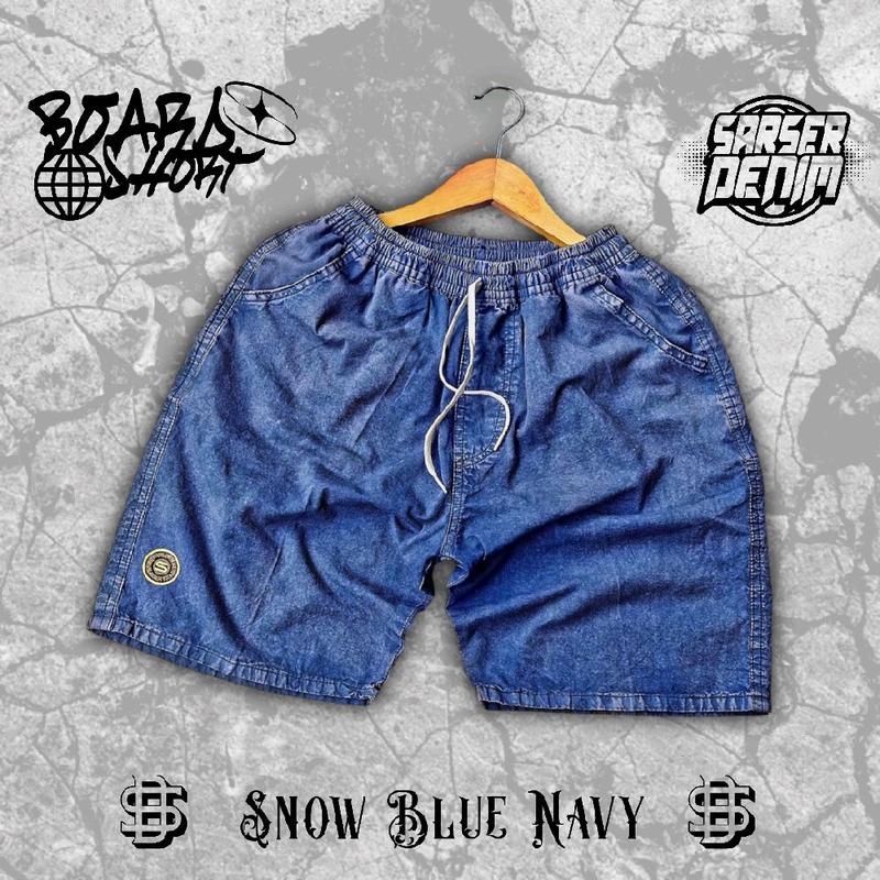 Boardshort Celana Pendek Pria Jeans Sea Wash Denim Kain Tebal Premium Quality Dark Blue Navy Celana Kolor Distro Surfing Pantai Santai Nyaman Celana Pendek Laki Laki Tren 5