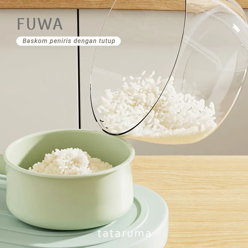 FUWA - Peniris Sayur Buah Beras dengan Tutup dan Handle Baskom Modern 6