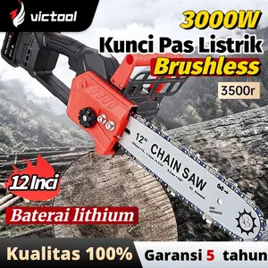 【COD】Victool Gergaji Mesin Cordless Chainsaw 12 Inch Gergaji rantai listrik berdaya tinggi 3000W dengan motor tanpa sikat tembaga murni untuk penebangan kayu