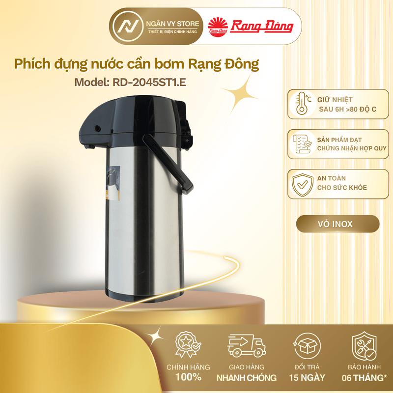 Phích đựng nước nóng Inox có cần bơm dung tích 2L Rạng Đông - Model: RD 2045 ST1.E (2L)