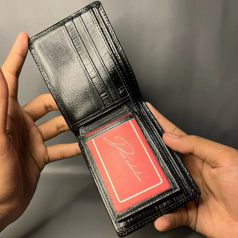 [ABG 012 DBR] Dompet mini untuk pria, terbuat dari kulit sapi asli motif serat kayu Kartu Uang 7
