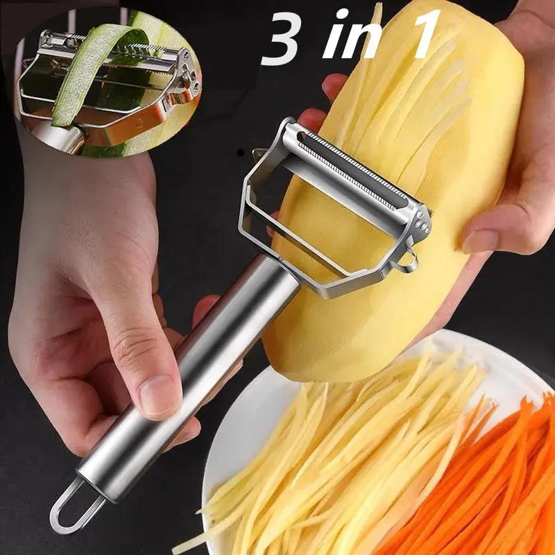 3-in-1 peeler, multifunctional slicer, vegetable and fruit peeler, stainless steel potato slicer, chopper, kitchen tool