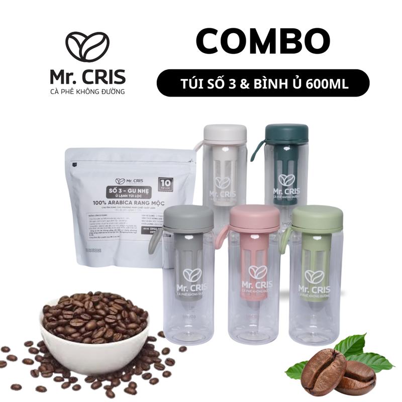 Combo Bình ủ lạnh 600ml 5 màu và Cà phê túi lọc gu nhẹ 10 gói cafe tí nescafe white cafe americano