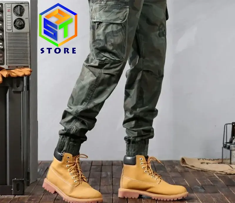 Celana Panjang Unisex Camo Cargo Combat Bahan Katun Twill Non Stretch Warna Green 8