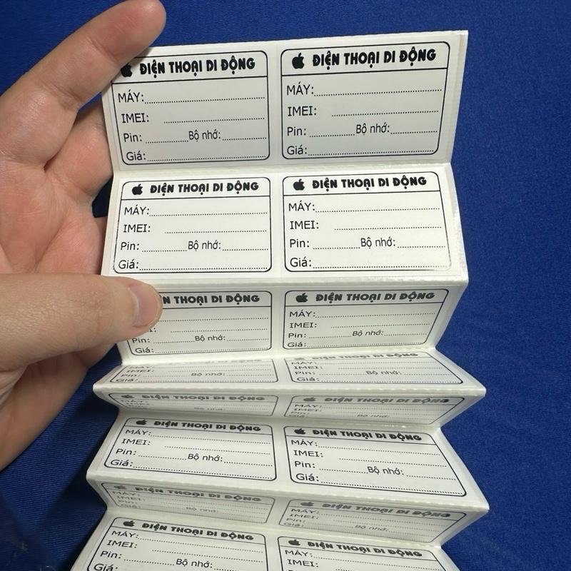 100 tem PVC dán điện thoại, thông tin bảo hành, đặt biệt tháo ra ko để lại keo trên máy KT 5x3,5cm