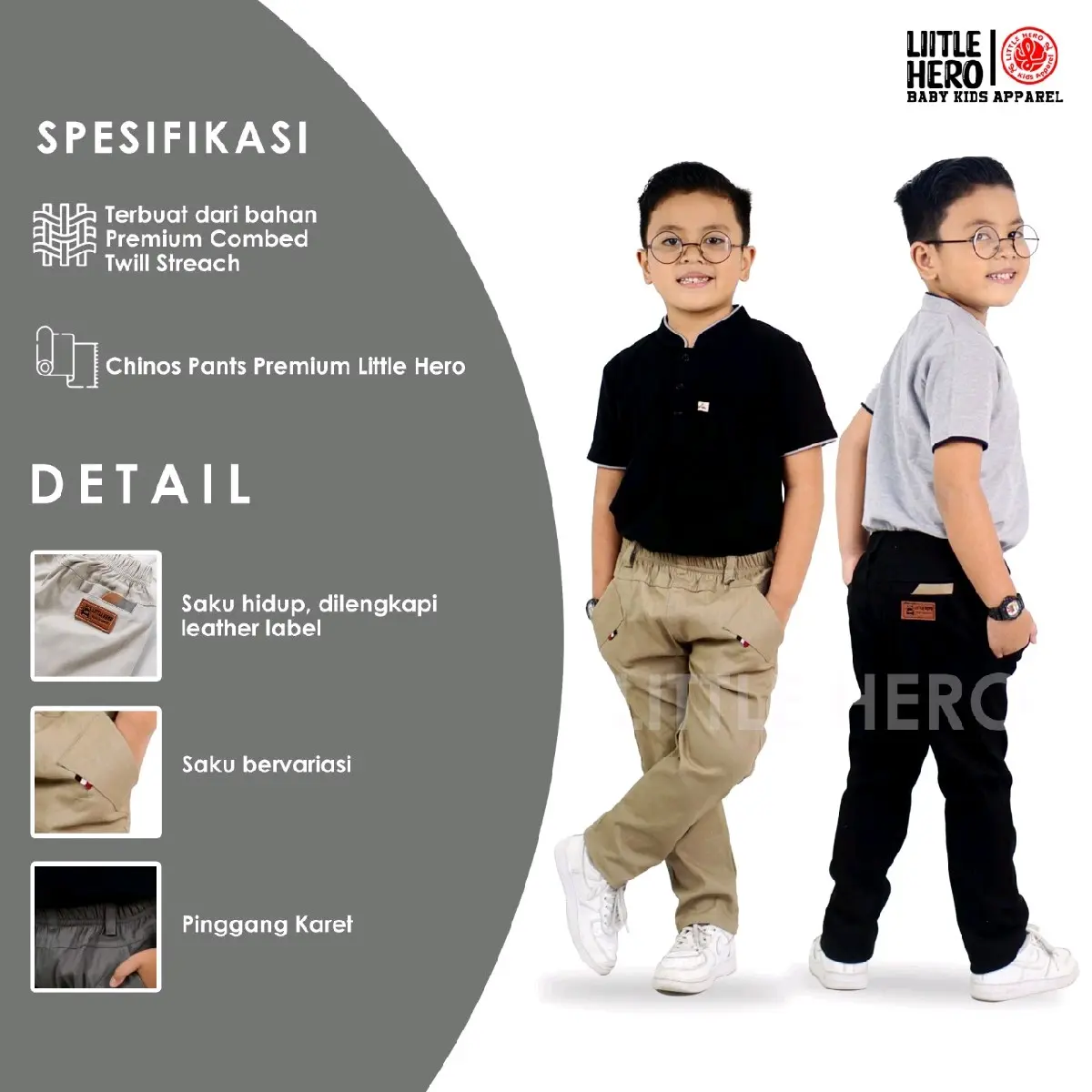 Celana Cargo Anak Laki-Laki Little Hero Chinos - Stylish dan Nyaman untuk Usia 2-13 Tahun - Pria, Fashion Pria Katun liburan 5-6 tahun Cotton chino 6–12