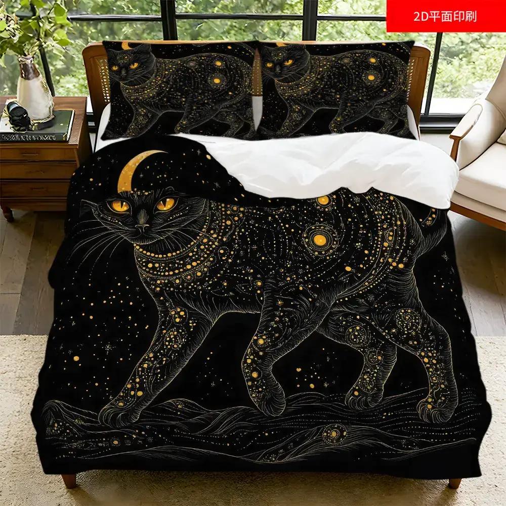 DAN  Duvet Cover+枕カバー2枚セット　掛け布団カバー 天猫キャット柄の2Dフラット（平織り）寝具セット／掛け布団カバー2枚