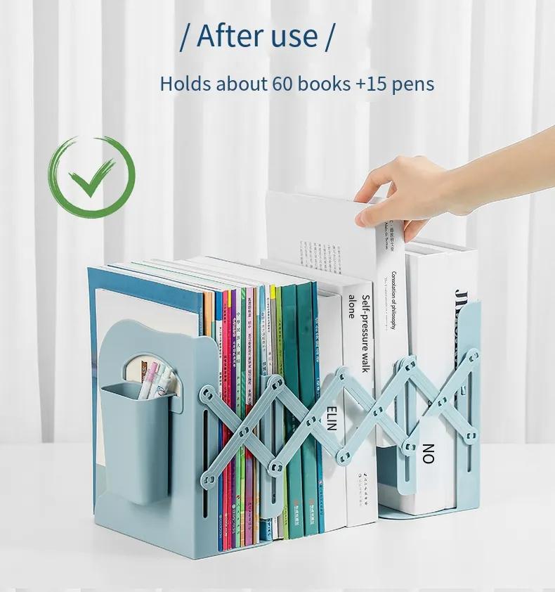 Product Introduction of Book Bookshelf Holder Set With Shelves Retractable Office Support Organizer Accessories Desk Stand Pen Bookends For Adjustable 43