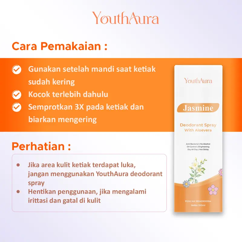 Deodorant Spray Tawas YouthAura BPOM Ampuh 100ml - Tahan Bau Badan dan  Ketiak 24 Jam deo  tawas spray deodorant ketiak 4