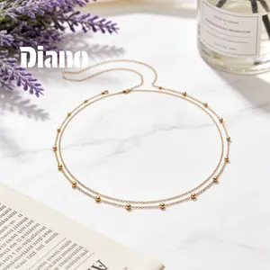 [Diano]Rantai pinggang manik-manik emas untuk wanita dengan liontin pirus bulat rantai pinggang dua lapis B116