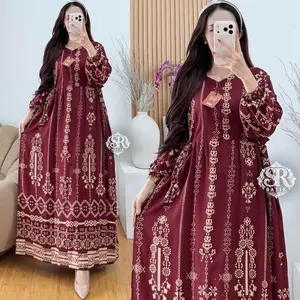 Dress Anggun Rayon Premium Busui Lengen Panjang Homedress Gamis Chibi Adem Tebal