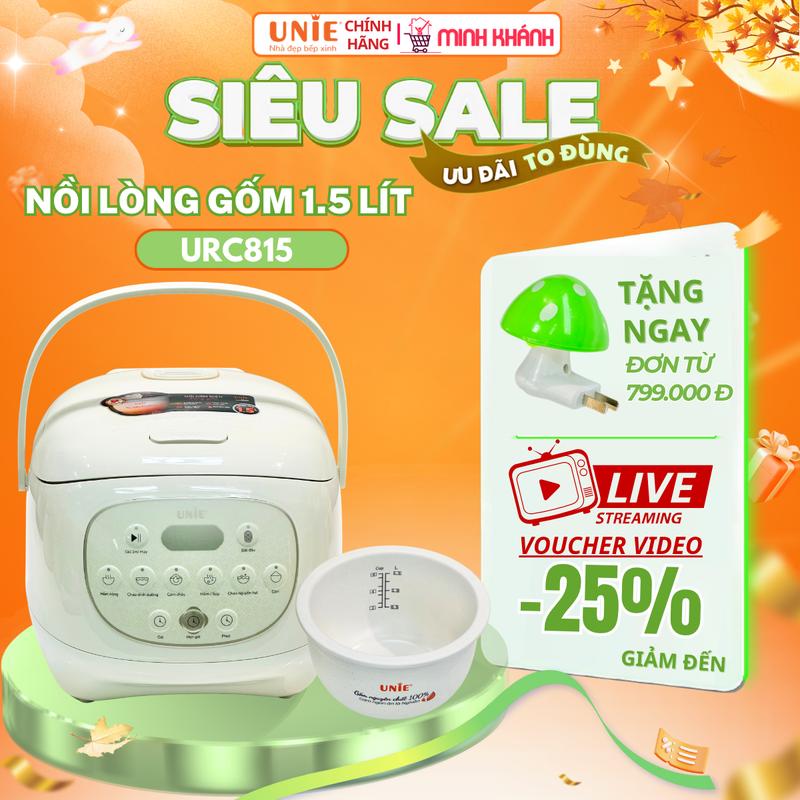 Nồi cơm điện lòng gốm tự nhiên UNIE URC815 - 1,5 Lít Nấu cơm cháy giòn tan hẹn giờ 24 tiếng đa năng