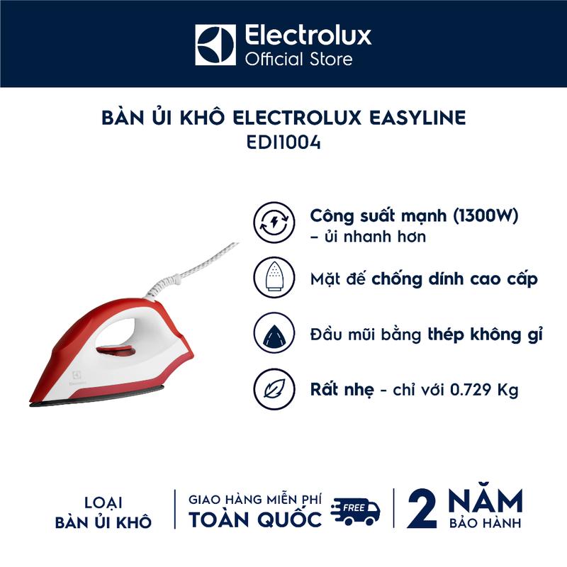 Bàn ủi khô Electrolux EasyLine - EDI1004 Mặt đế chống dính ,là dễ dàng và mượt mà