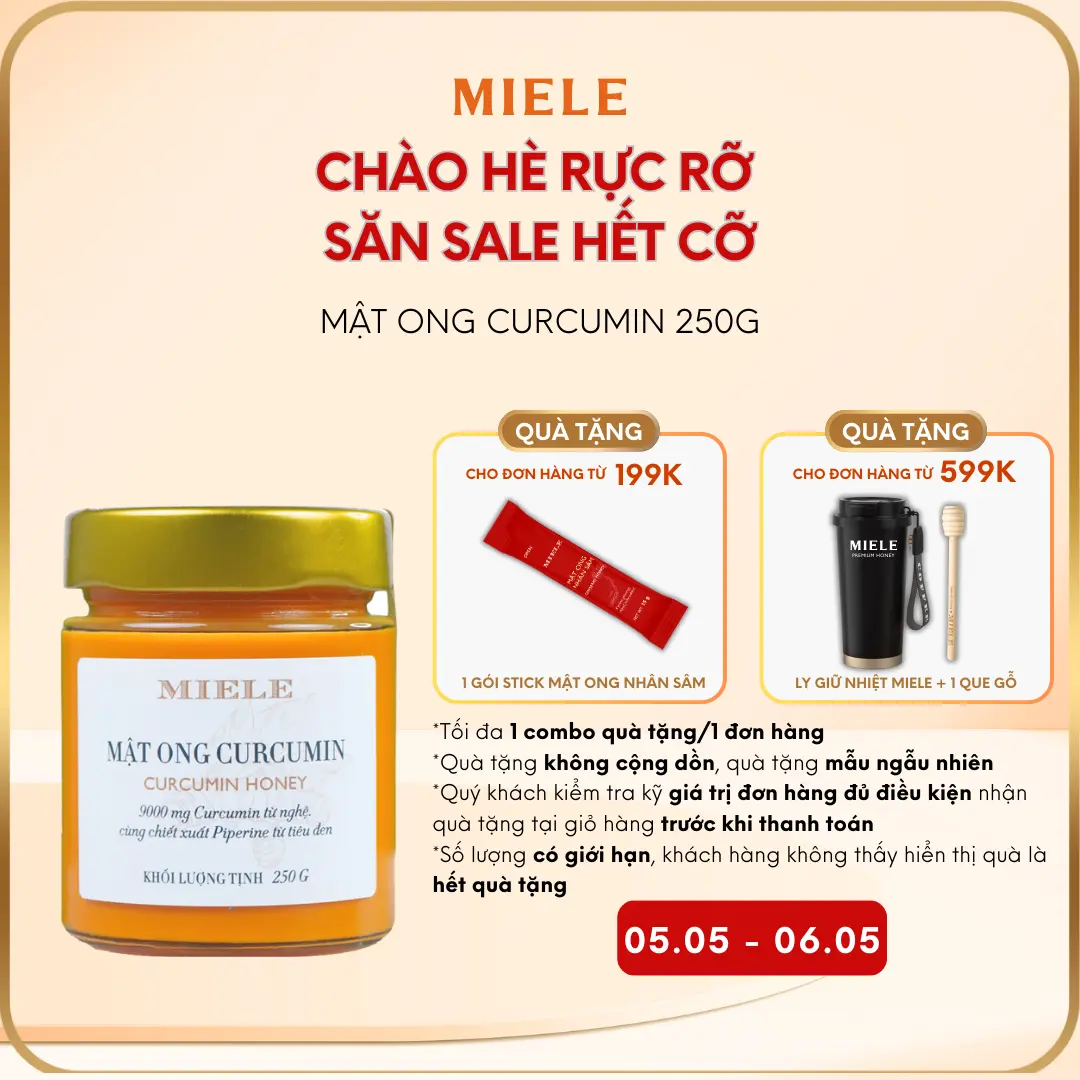 [TỪ 05.05-06.05 - MUA ĐƠN TỪ 599K TẶNG 2 QUÀ ĐẶC BIỆT] Mật Ong Curcumin Miele 250g, 400g, Hộp Stick Tiện Lợi 15g x 15 gói - Chiết Xuất Từ Nghệ Chứa 14500mg Curcumin
