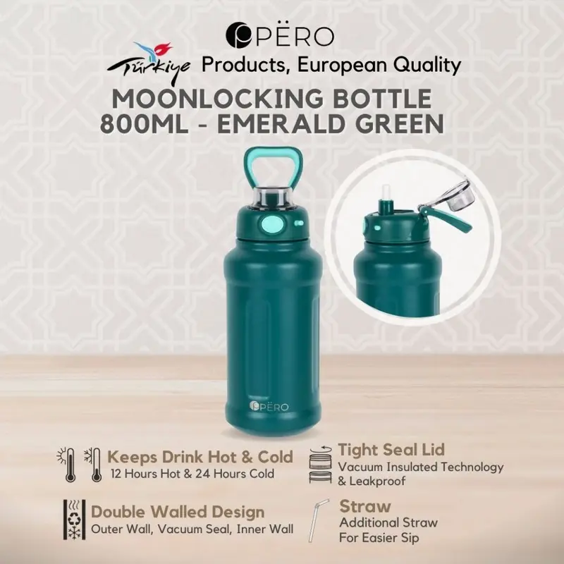 [Exclusive Willie Salim] Pero Permos Moon Locking Bottle 800ML Leakproof / Botol Minum Tumbler Vakum dengan Sedotan Tahan Panas dan Dingin Anti Tumpah 5