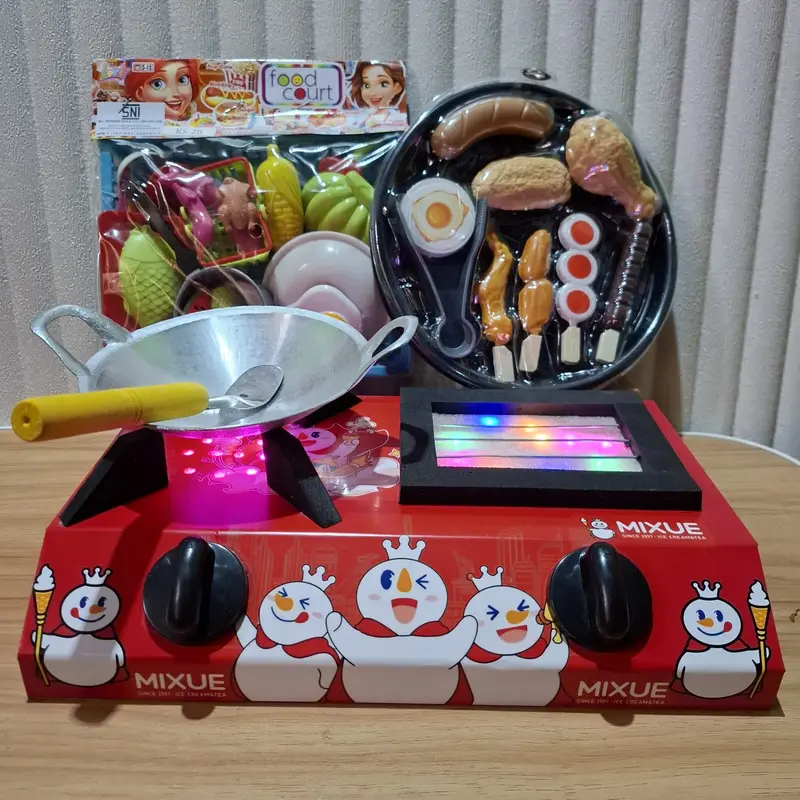 Mini Kitchen Kompor Listrik Mainan Dapur Anak Perempuan 1Set Lengkap dengan Lampu Led Princess Toys 4
