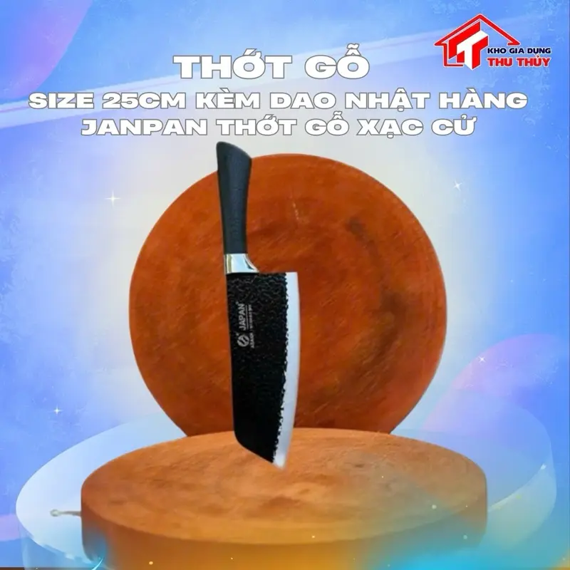 Thớt gỗ size 25cm  kèm Dao Nhật Hàng Janpan thớt gỗ  xạc cừ