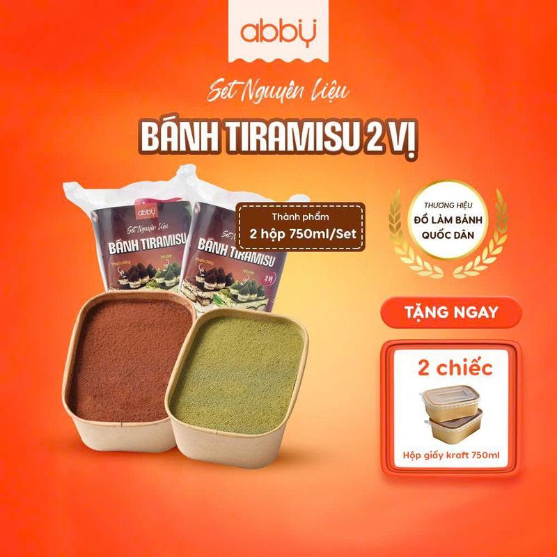 [ABBY][Tặng hộp đựng] Set làm bánh Tiramisu hộp kraft/Tiramisu hộp thiếc, set nguyên liệu thành phẩm 1500ml (2 hộp 750ml) - Ladyfinger Không Đường, Chuẩn Vị Ý