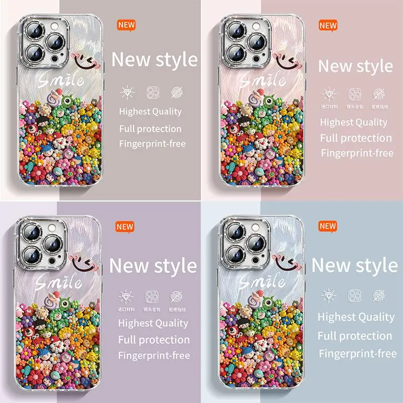 Casing Silikon TPU Wajah senyum bahagia untuk iPhone 13/15 pro max 14/Xsmax/R dengan 12/11 Film Lensa Bawaan - Wajah senyum bahagia - Ponsel 4