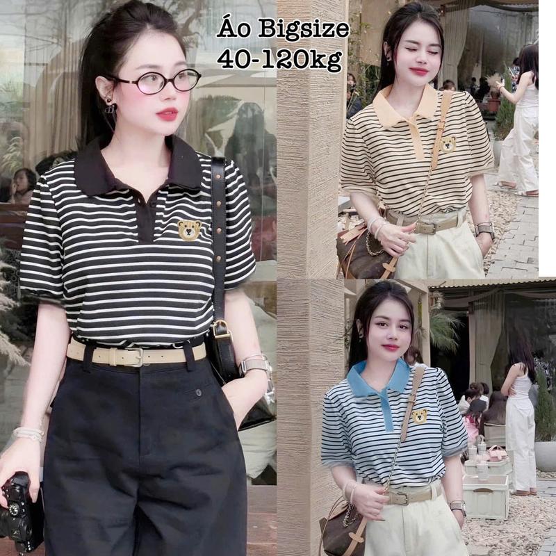 Áo Thun Nữ Bigsize (40-120kg) Cổ Polo Sọc Thêu Gấu Chất Gân Tăm Co Giãn Xinh Đẹp Hot Hit Chuppy Dễ Thương Ôm Gọn Tôn Dáng Giá Rẻ Freesize 50-95kg Top Nữ Màu Xám Màu Đen Áo Croptop Áo Polo Áo Suit Áo Phông Nữ Women Màu Đỏ - 2480