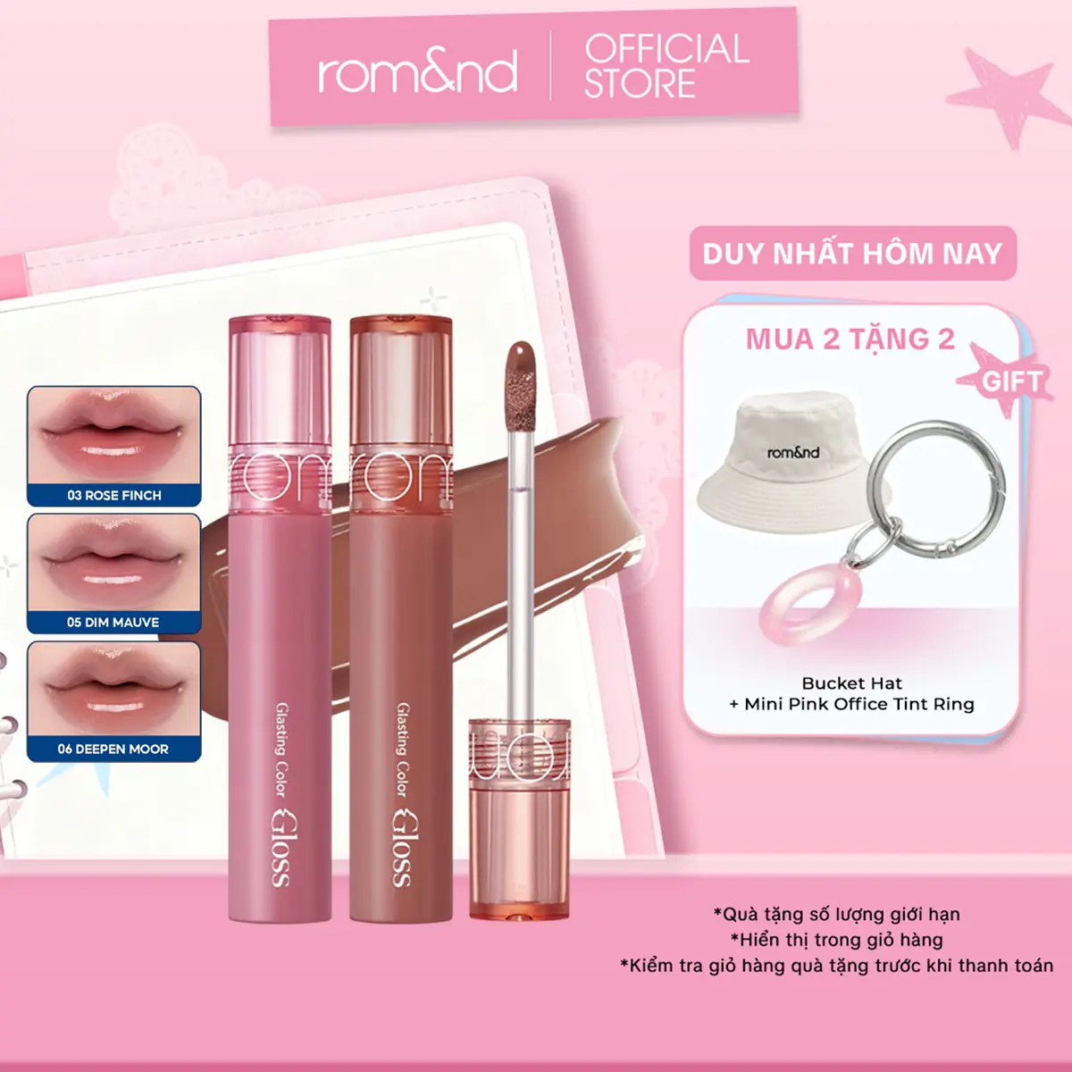Son Bóng Hàn Quốc Romand Glasting Color Gloss 4g Cosmetic Trang Điểm