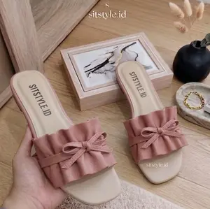 SITSTYLE.ID Sandal Teplek Wanita Pita Kerut Terbaru Bahan Sintetis Sol Anti Licin Nyaman dan Murah Ukuran 37-40
