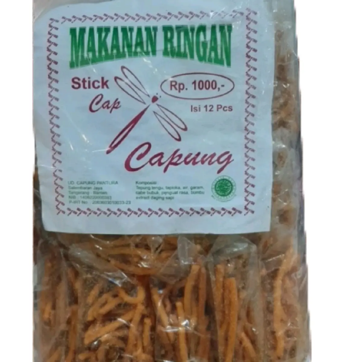 Makanan Pedas Stik Capung Isi 12 Pcs Kering - Snack Ayam Goreng - Kaleng, Cemilan, Food, Camilan, Kripik, Keripik